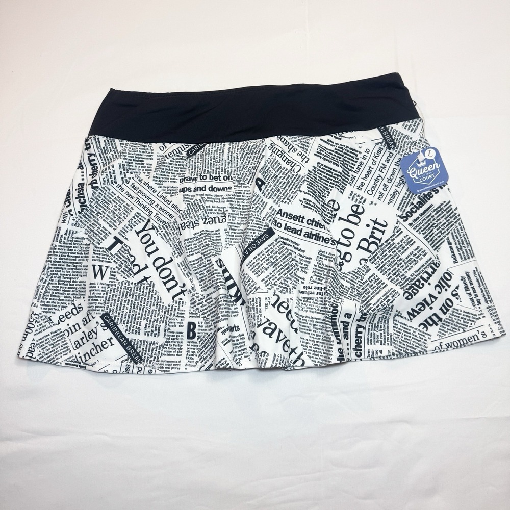 Queen of the Court Skort Skirt L Newsprint Newspaper Tennis Pickleball Golf